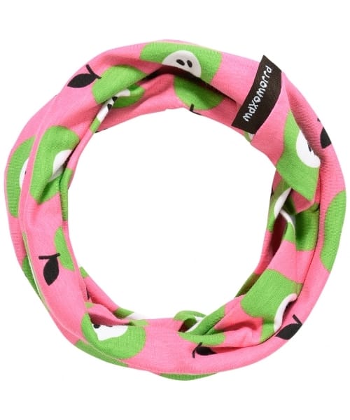 Organic cotton tube scarf in bright pink pear print by Maxomorra