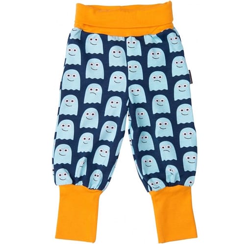 Ghosts print baby trousers by Maxomorra - soft wide waistband and organic cotton