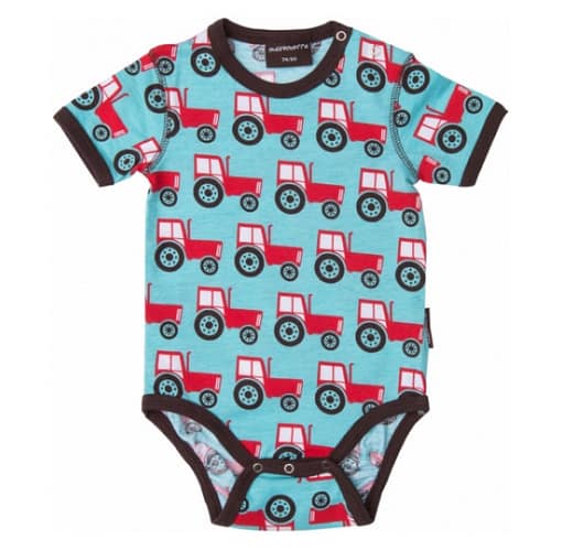 Bright boys baby clothes in Scandi tractors print