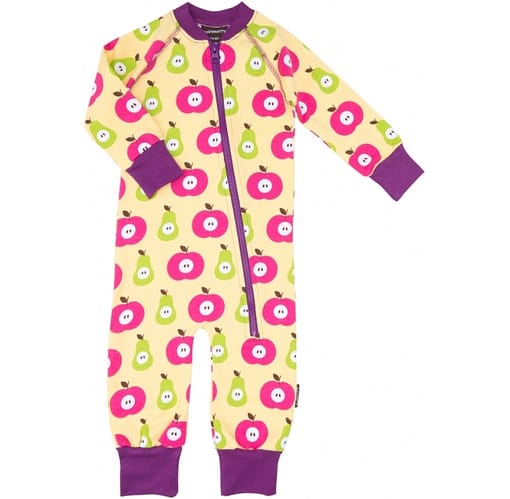 Apple and Pear print Zip onesie pyjamas by Maxomorra - organic cotton sleepwear