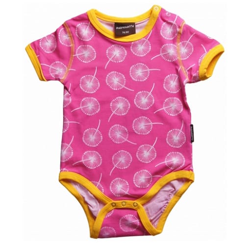 Dandelion print bright cerise baby clothes in Scandi prints