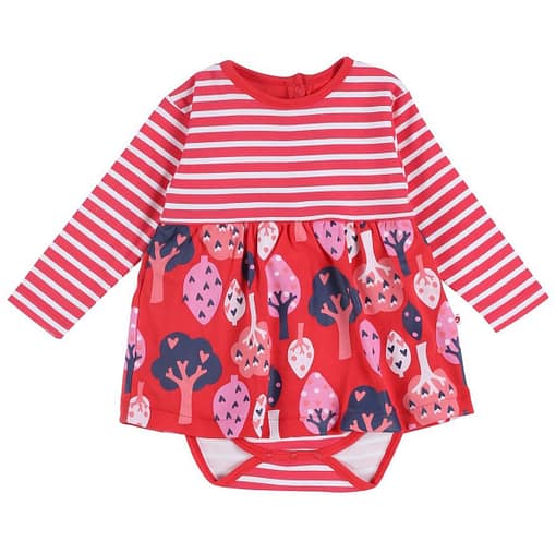 Forest baby body dress by Piccalilly on red organic cotton 1