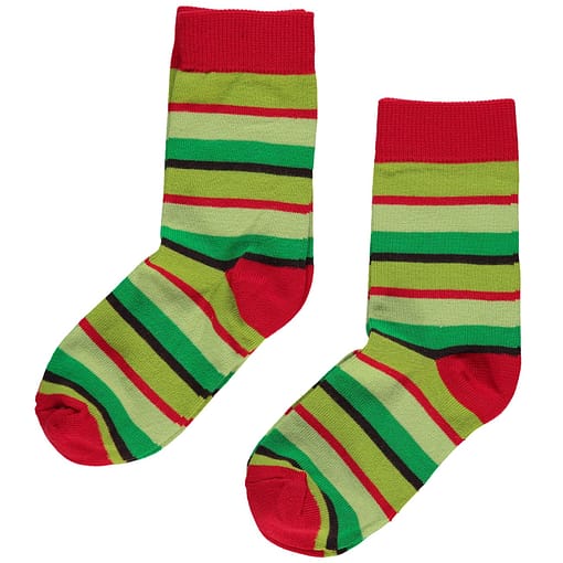 Maxomorra organic cotton stripy socks in green and red - 2 pairs 1