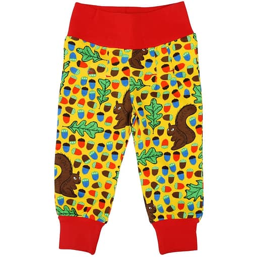 DUNS Sweden squirrel print baby trousers on yellow organic cotton (9-12 months) 1