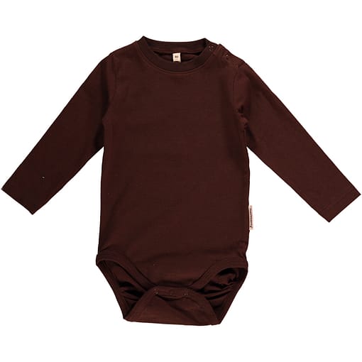 Dark brown plain long sleeve organic baby vests by Maxomorra (6-9 months) 1