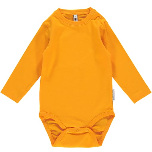 Bright orange plain long sleeve baby vests in organic cotton by Maxomorra (6-9m) 1