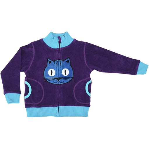 DUNS Sweden Purple organic terry jacket with applique cat (98cm 2-3 years) 1