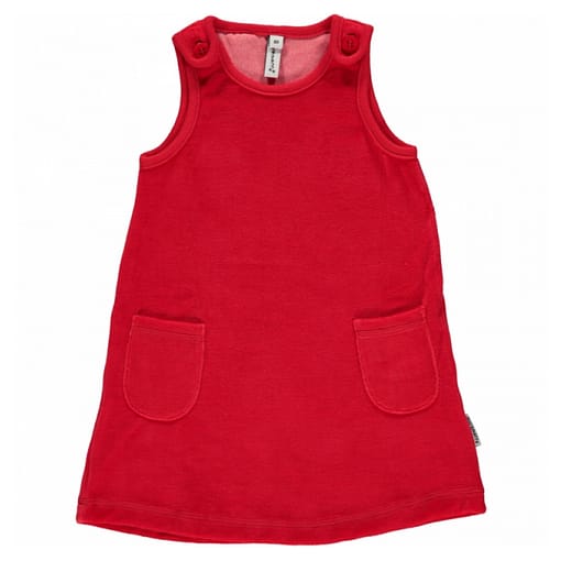 Red pinafore by Maxomorra in organic blend velour 1