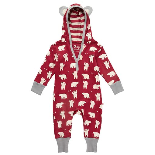 Polar bear hooded playsuit by Piccalilly in organic cotton 1