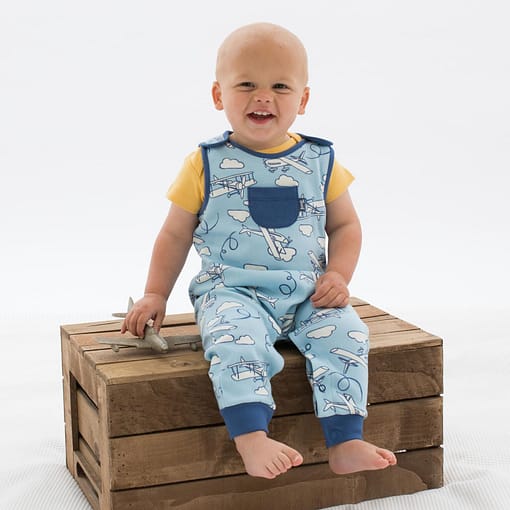 "Fly High' plane dungarees in organic cotton by Kite 2