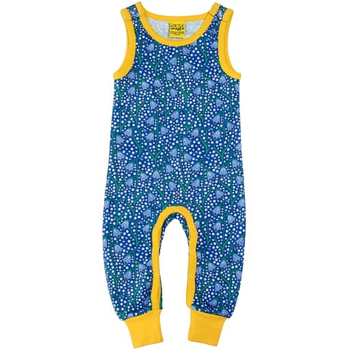 DUNS Sweden bluebell print on blue organic cotton dungarees 1
