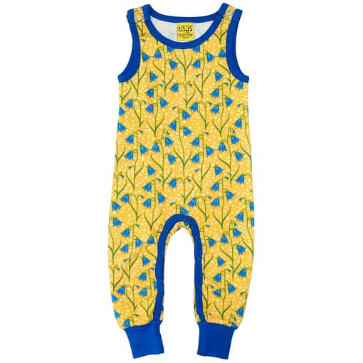 DUNS Sweden bluebell print on yellow organic cotton dungarees (80cm 9-12m) 1