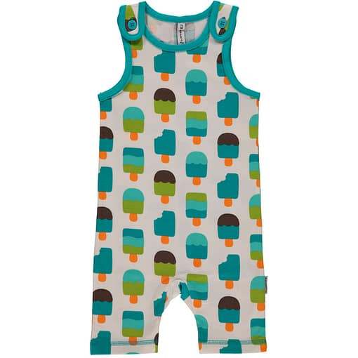 Blue Ice cream print short dungarees by Maxomorra in organic cotton 1