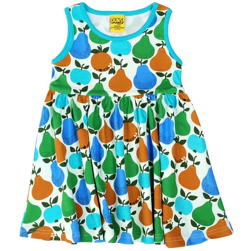 DUNS Sweden fruit pears on turquoise organic twirly dress (140cm Age 9-10) 1