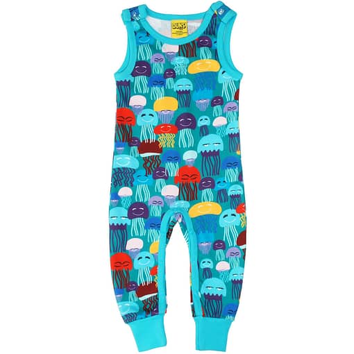 DUNS Sweden jellyfish print on turquoise organic cotton long dungarees (74cm 6-9 months) 1
