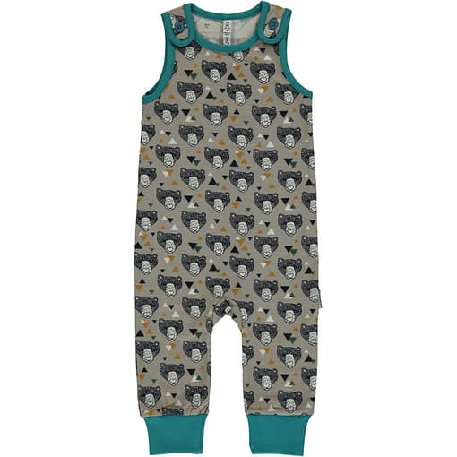 Grizzly bear print organic cotton dungarees by Maxomorra (86-92cm 18-24m) 1