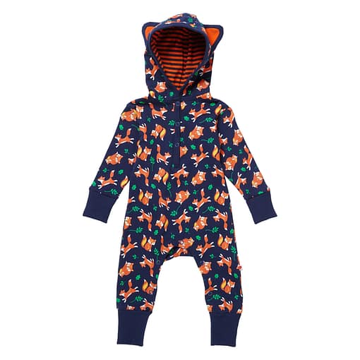 Fox hooded playsuit by Piccalilly in organic cotton 1