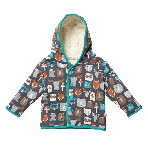 Forest friends sherpa fleece jacket by Piccalilly in organic cotton 1