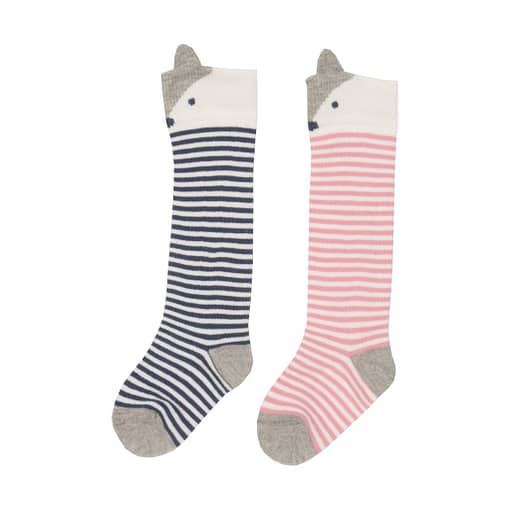 Little fox knee length socks in organic cotton by Kite - 2 pack blue | pink 1