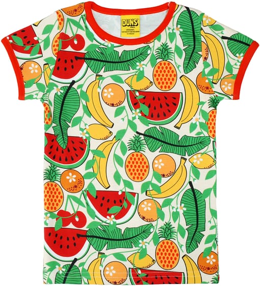 DUNS Sweden tropical fruit punch print on vanilla organic cotton t-shirt 1