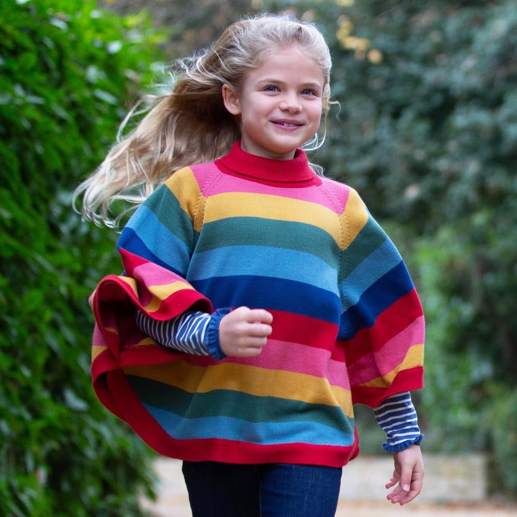Rainbow poncho in organic cotton knit 