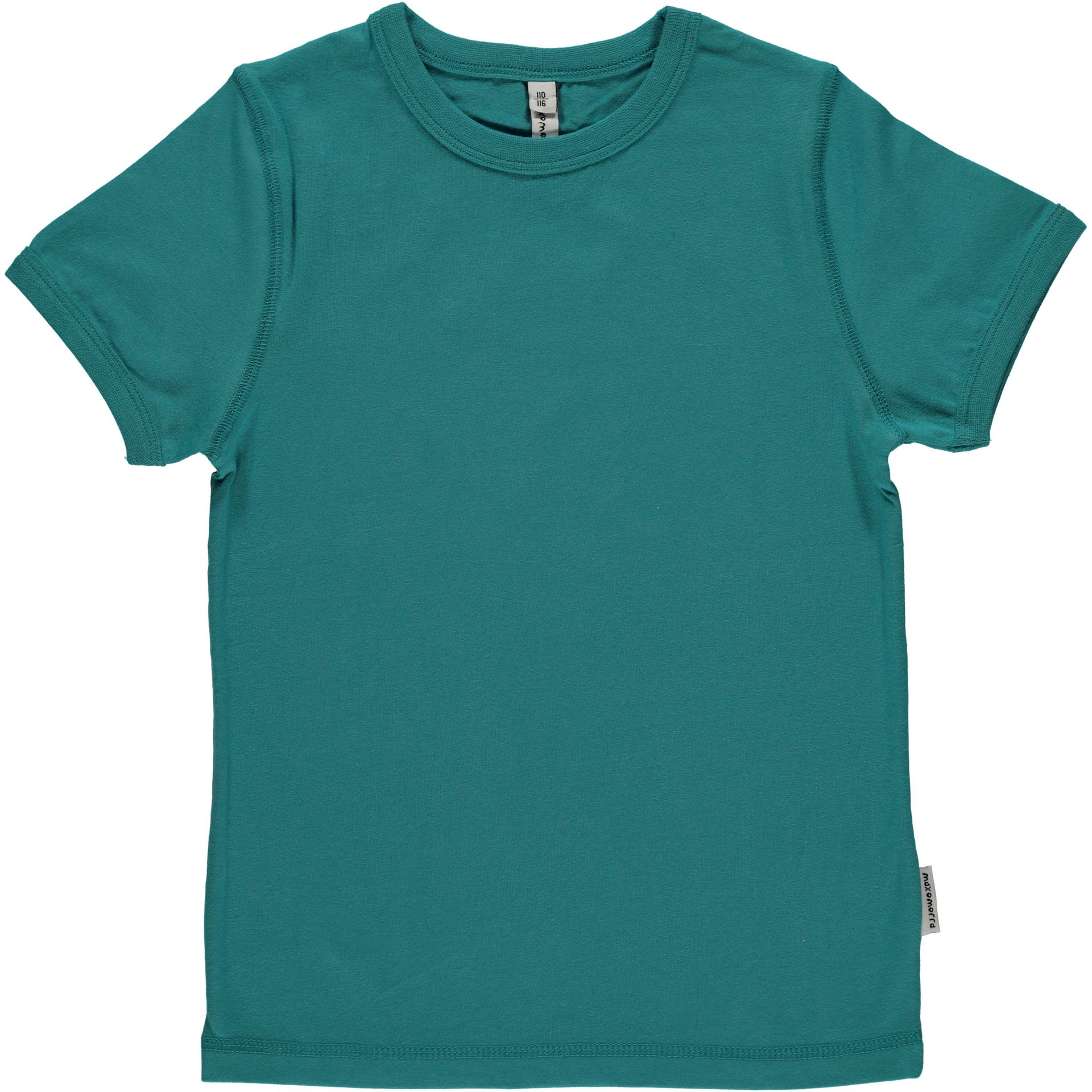 Soft petrol blue solid colour organic short sleeve t-shirt by Maxomorra