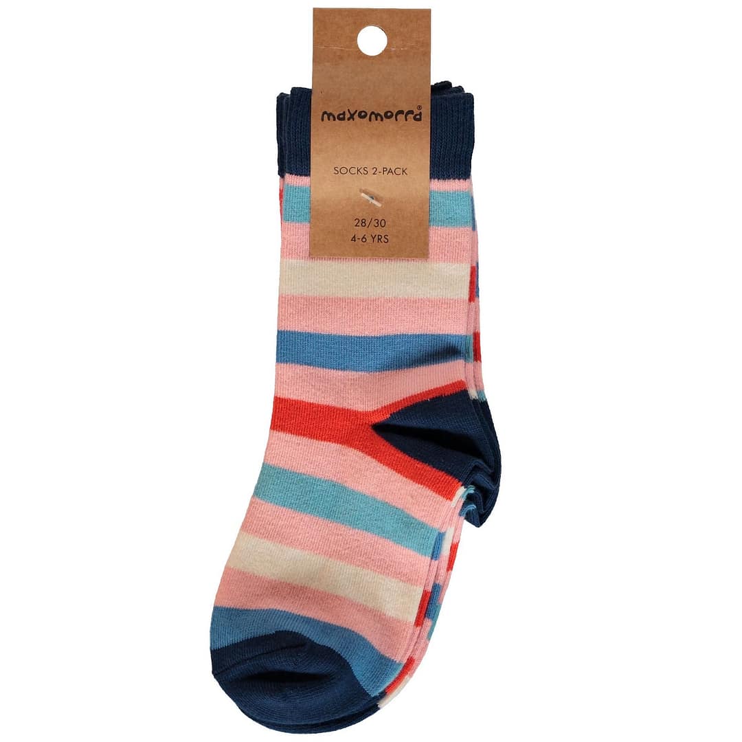 Maxomorra pink organic cotton stripy socks for babies - 2 pairs | 6-12 months 1 Maxomorra organic pink stripy socks