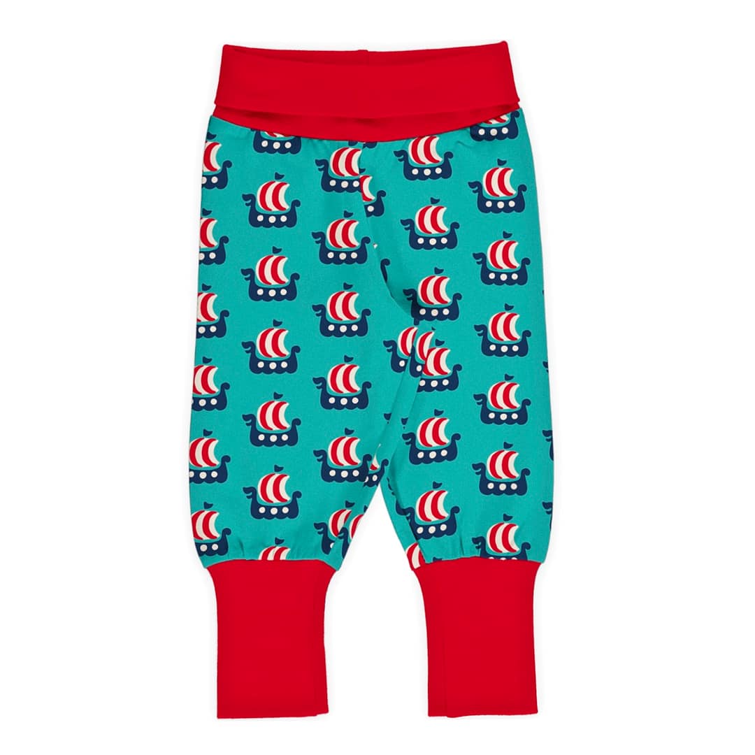 Maxomorra rib pants in viking ship print on ethical cotton 1 Maxomorra viking ship rib pants