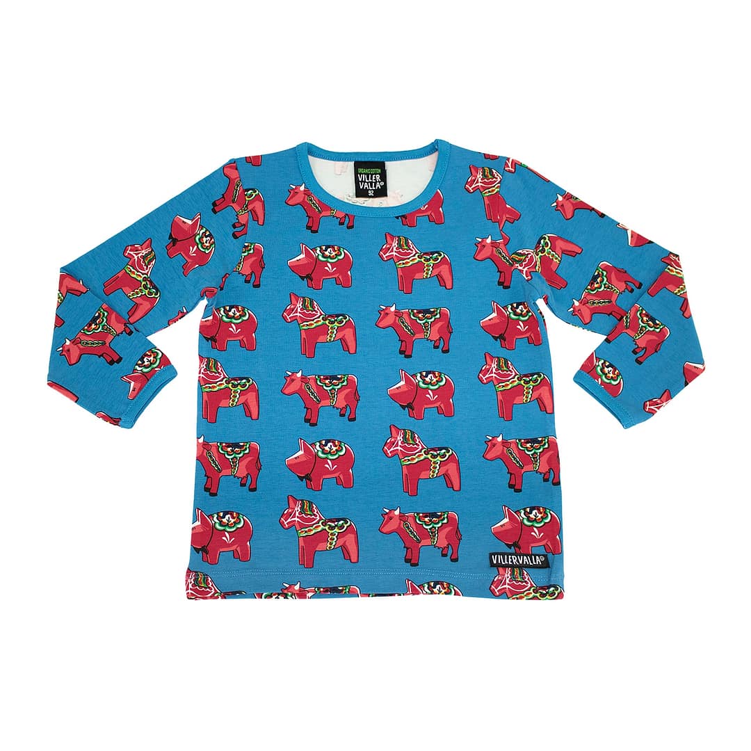 Villervalla top in ethical cotton - mixed dala animals 1 Villervalla top mixed dala mid marine