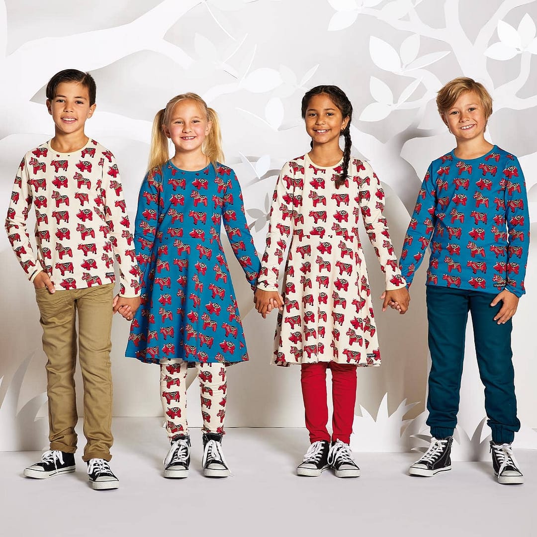 Villervalla top in ethical cotton - mixed dala animals 3 Villervalla dala animals print