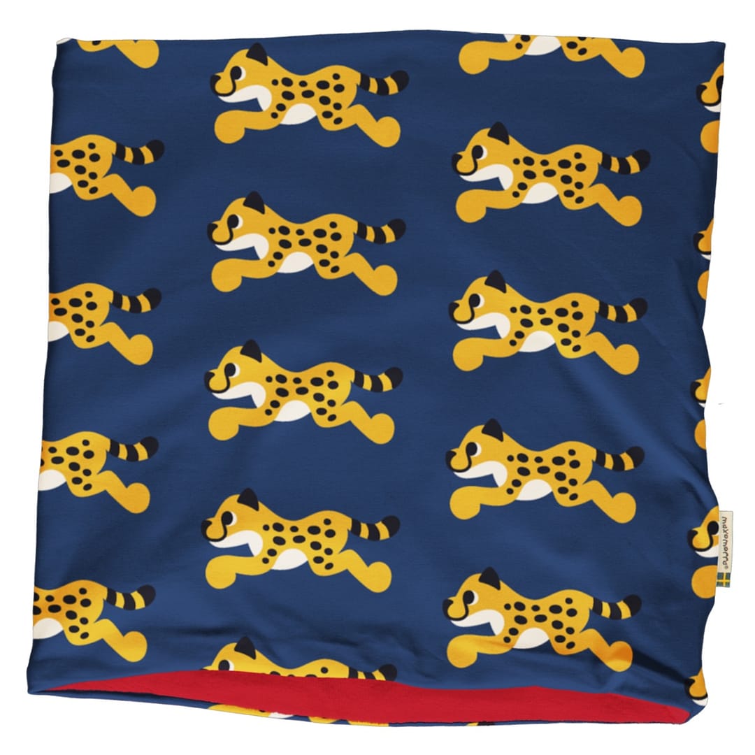 Maxomorra cheetah organic cotton tube scarf with velour inner 1 Maxomorra velour neck scarf cheetah