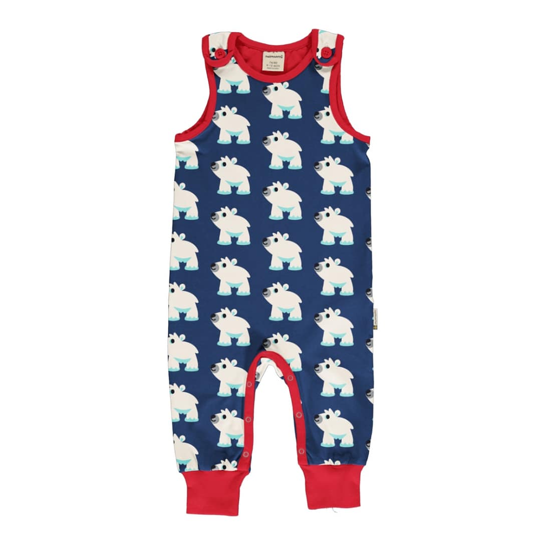 Maxomorra polar bear ethical cotton playsuit 1 Maxomorra playsuit dungarees polar bear