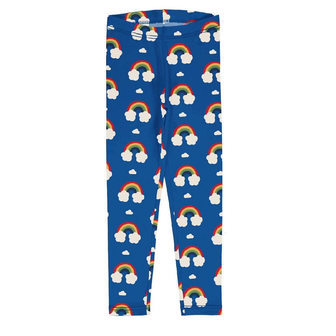 Maxomorra rainbow leggings on navy organic cotton 1 Maxomorra navy rainbow