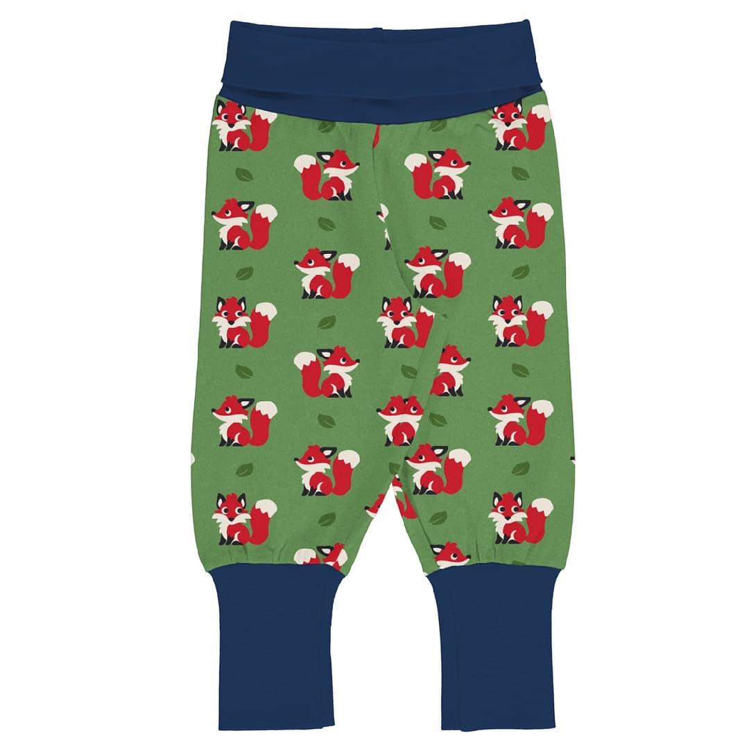 Maxomorra rib pants in fox print on ethical cotton 1 Maxomorra fox rib pants