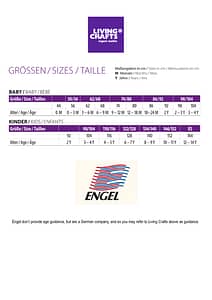 Living Crafts 2015 size chart
