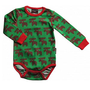Reindeer christmas baby bodysuit in green by Maxomorra