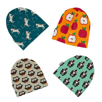 Maxomorra beanie unicorn owl skunk apple