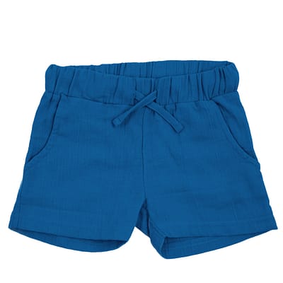 Maxomorra blue muslin shorts in organic cotton