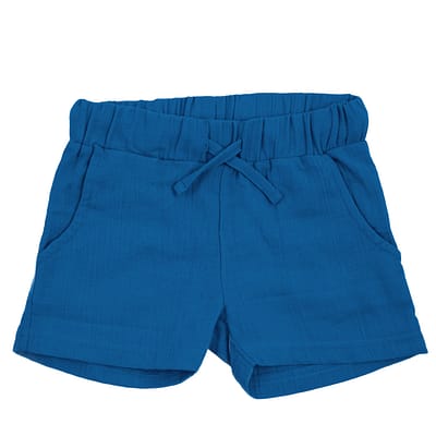 Maxomorra blue muslin shorts in organic cotton