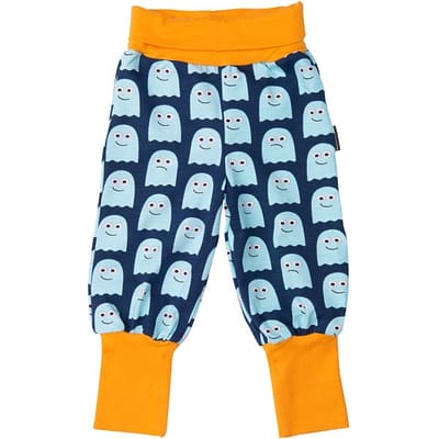 Ghosts print baby trousers by Maxomorra - soft wide waistband and organic cotton