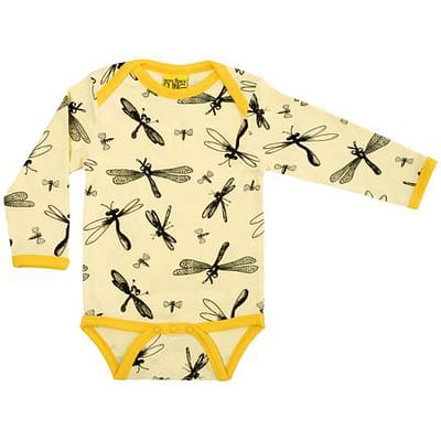 DUNS Sweden yellow dragonflies print baby vest organic cotton