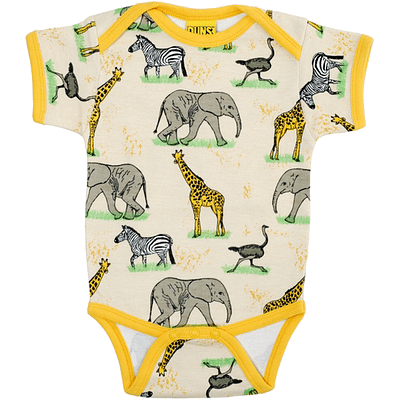 Safari animal baby vest with giraffes, elephants and zebras