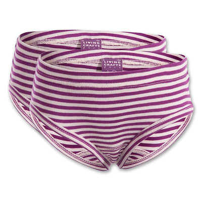 Purple and white striped knickers from Living Crafts clothing range for children