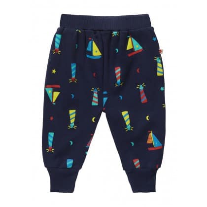 Lighthouse trousers on navy blue organic cotton by Piccalilly