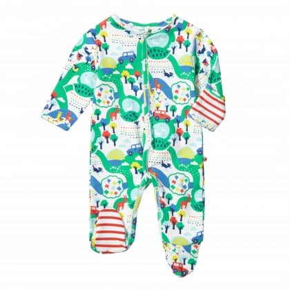 Malham farm footed sleepsuit by Piccalilly in organic cotton