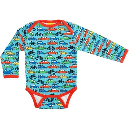 Long sleeve car and bike bodysuit in organic cotton by DUNS Sweden