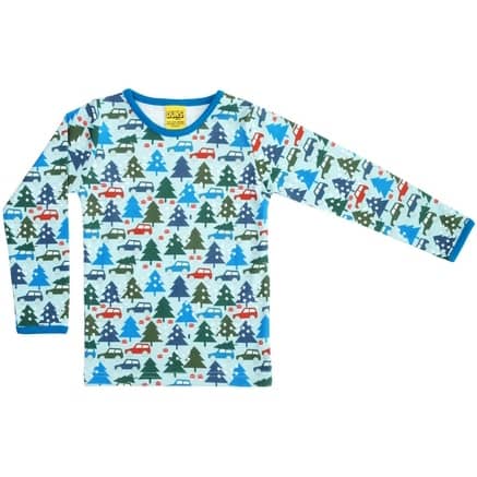 DUNS Sweden Winter trip on blue organic cotton long sleeve top (Age 6-7)
