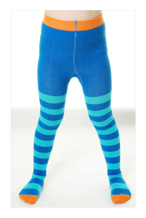 DUNS Sweden organic striped tights in turquoise and blue (18-24m) 1