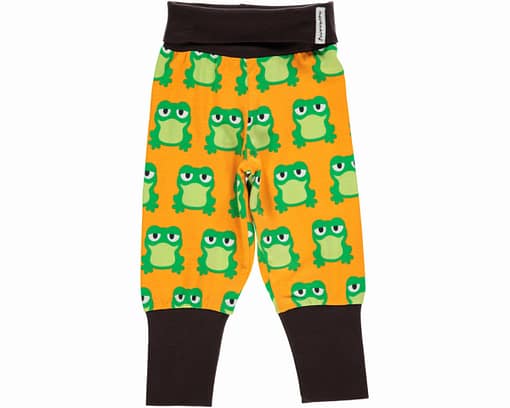 Frog baby trousers by Maxomorra on orange organic cotton