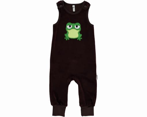 Frog playsuit dungarees by Maxomorra in organic velour (12-18m)